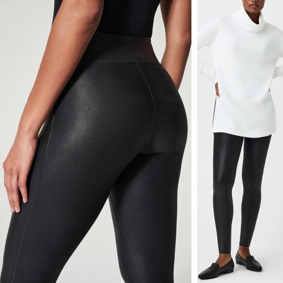 Spanx Faux Leather High Waist Slimming Tummy Control Leggings L Black $98 Slim - Picture 2 of 16